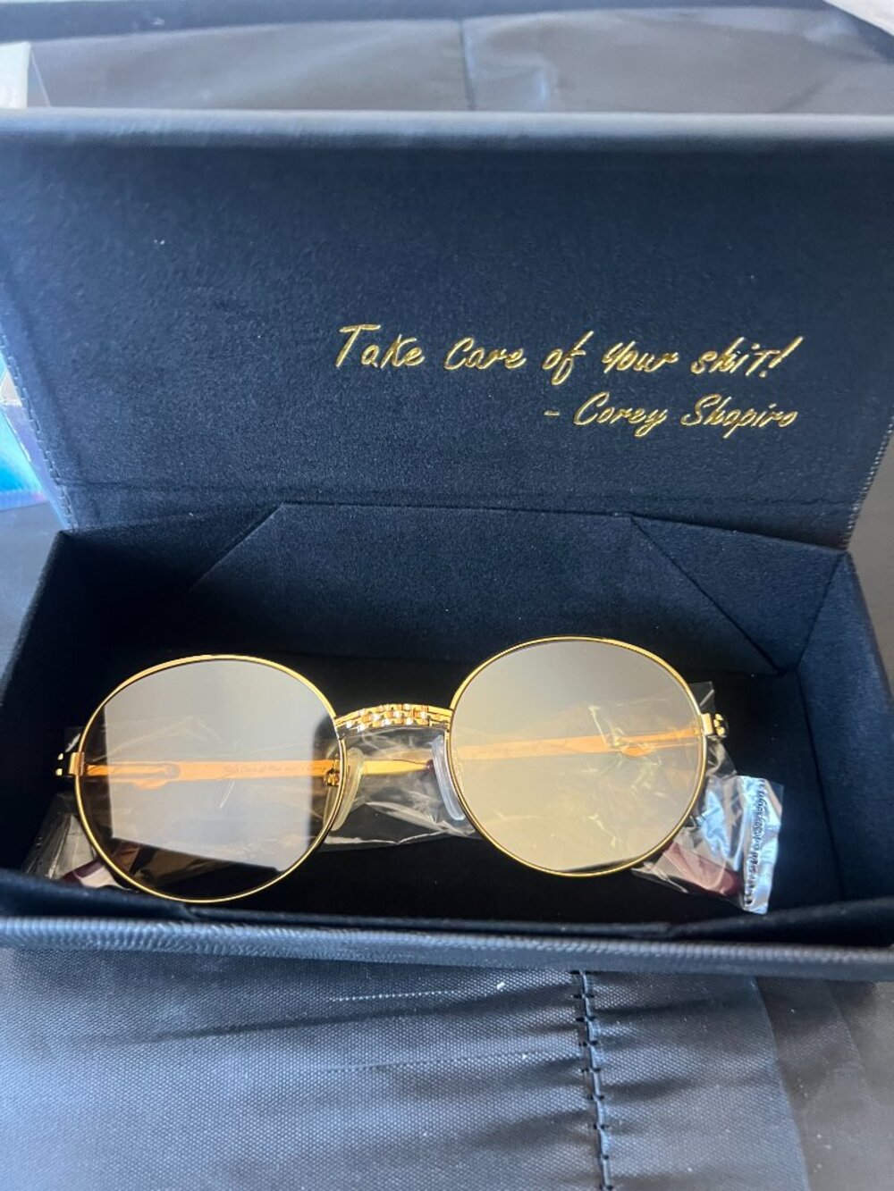 NEW Vintage Frames Company 24KT Gold Round Sunglasses Corey Shapiro w/ Box & Cas